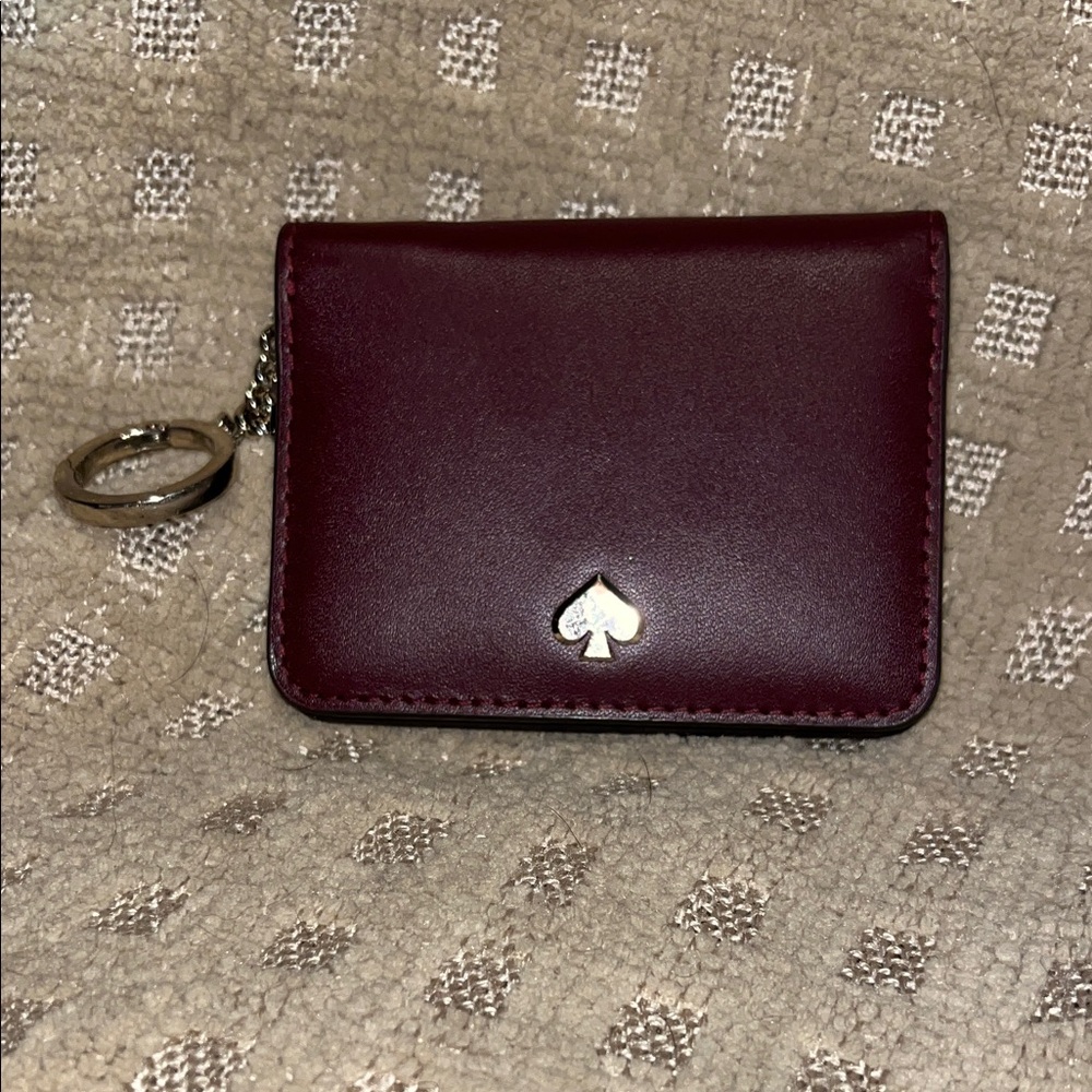 Kate Spade Burgundy Card Holder with Silver Accent
